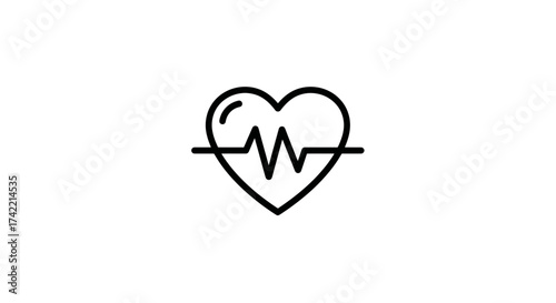 Heartbeat Line Inside Heart Icon Representing Health and Medical Care.