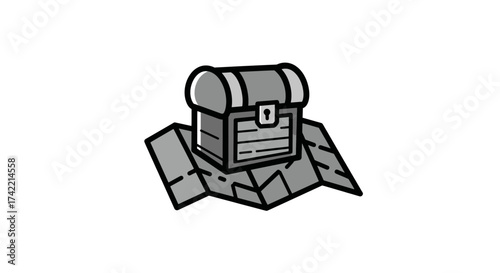Treasure chest on a folded map symbolizing adventure and discovery.