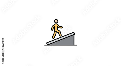 Person walking up an incline ramp icon illustration concept of progress.