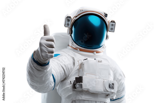 Astronaut's Thumbs Up in Space: An astronaut, clad in a pristine spacesuit, gives a confident thumbs-up gesture, signifying success, approval, and a sense of adventure in the vast expanse of space. 