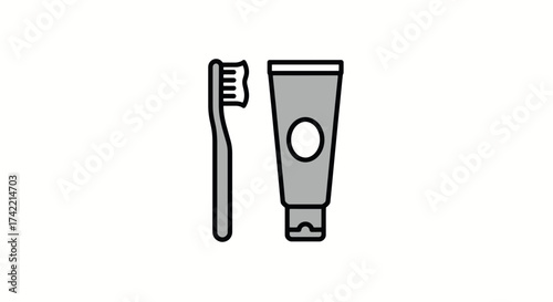 Toothbrush and Toothpaste Icon for Oral Hygiene.