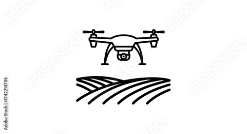 Drone flying over agricultural field for smart farming technology and crop monitoring.