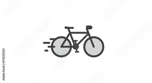 Fast Moving Bicycle Icon with Speed Lines in Flat Design Style.