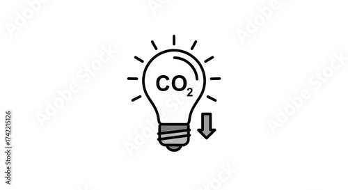Carbon dioxide reduction light bulb icon representing energy saving and environmental sustainability.