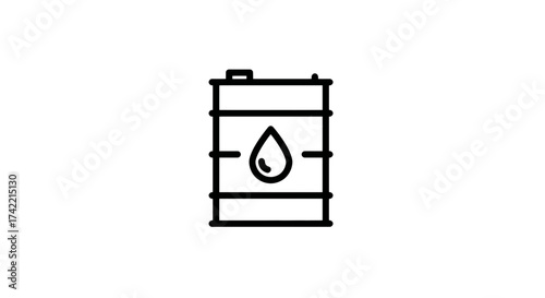 Oil barrel icon with a single drop symbolizing energy and industrial resources.