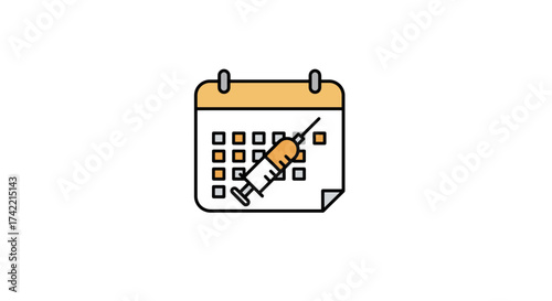 Vaccination schedule reminder icon with syringe and calendar for medical appointments.