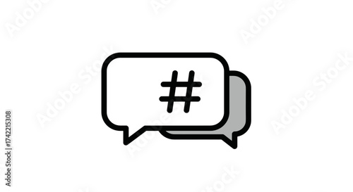 Hashtag symbol in speech bubble social media communication icon.