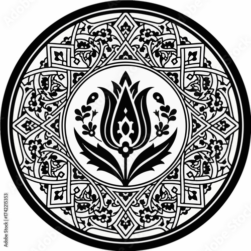 An elegant monochrome vector icon celebrating Nowruz (Norooz), the Persian New Year, and the arrival of spring. The design features a beautifully stylized Tulip flower, a strong symbol of beauty 