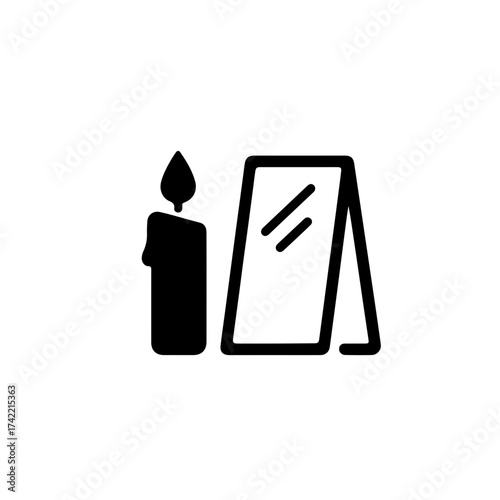 A classic monochrome vector icon featuring essential items from the Haft-Seen table, central to the Nowruz (Norooz) celebration of the Persian New Year