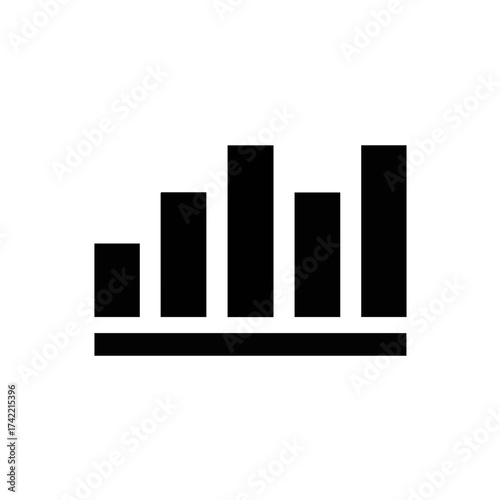 A clean, and abstract monochrome vector icon visually representing perfect equality and justice. The design features four vertical blocks (like a bar chart) all aligned to the exact same height 