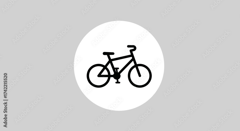 Fototapeta premium Simple black bicycle icon in white circle on grey background.