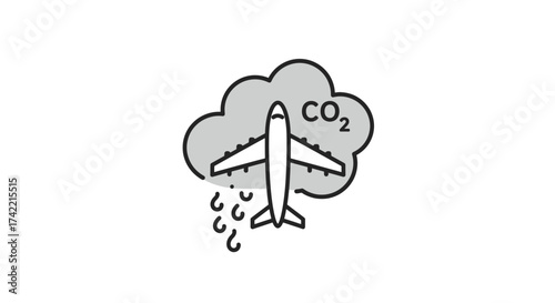 Airplane emitting CO2 pollution into the atmosphere causing climate change concerns.