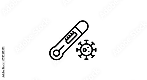 Thermometer and Virus Icon for Health and Illness Monitoring.