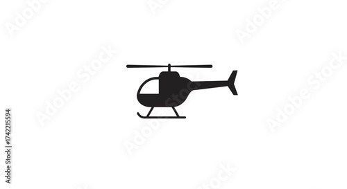 Simple black helicopter silhouette icon on white background.