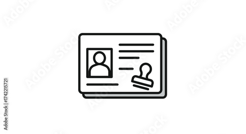 Official Identification Document Icon with Profile Photo and Approval Stamp.