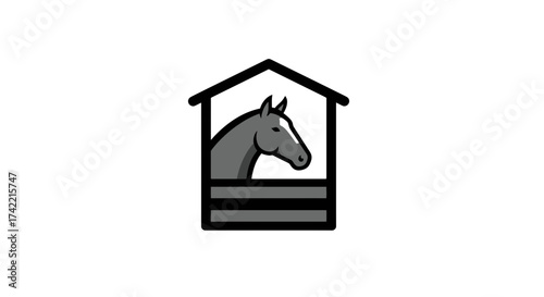 Minimalist Gray Horse Head in Stable Outline Logo Design.