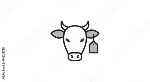 Minimalist Cow Head Icon with Ear Tag for Livestock Identification.