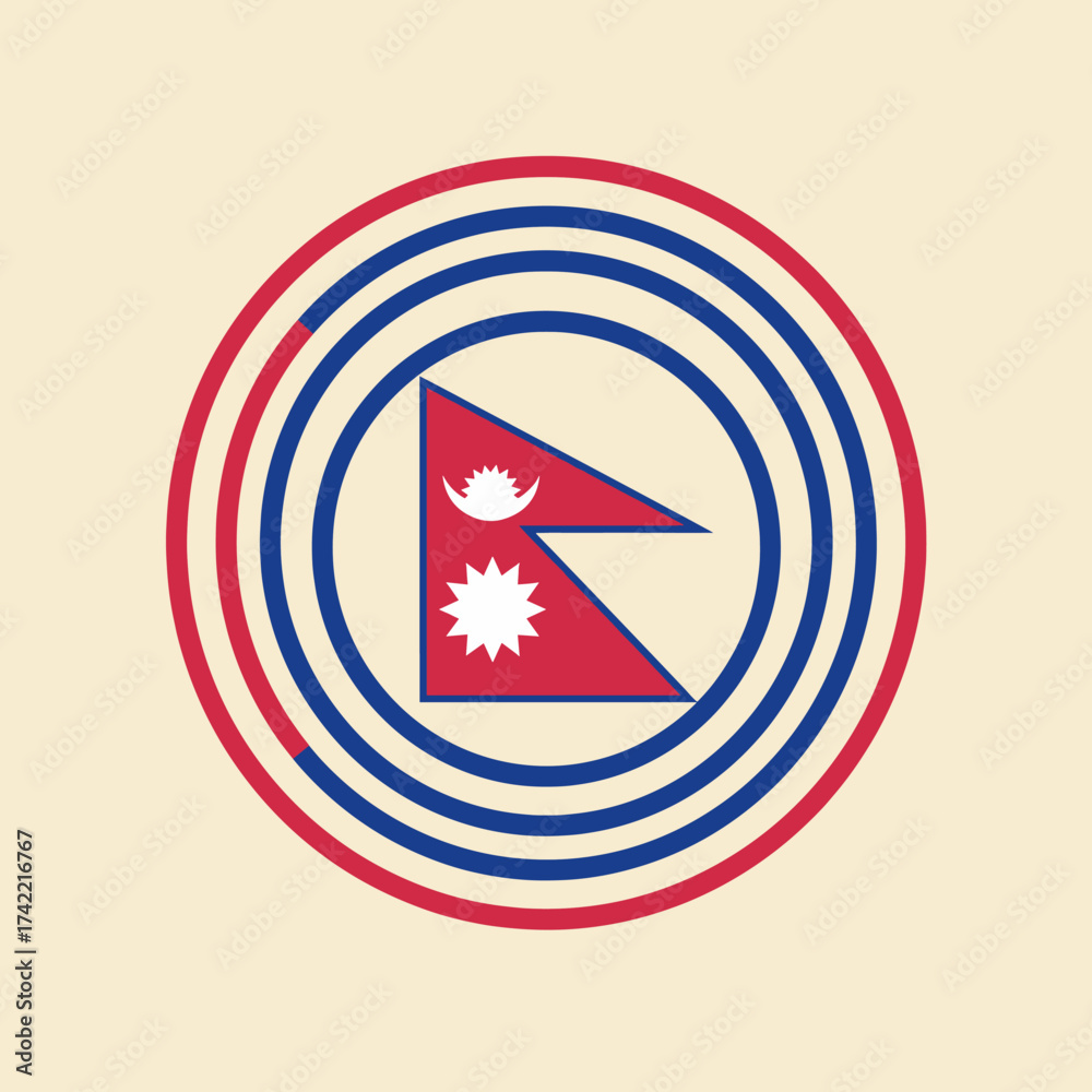 Obraz premium Nepal flag inside concentric circles, country national symbol.