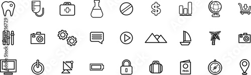 Finance icon set. Business, economy, coin, savings, money bag, bank card, piggy bank, price, diagram, exchange, monitoring, chart, dollar bill, briefcase, etc. Editable stroke, vector