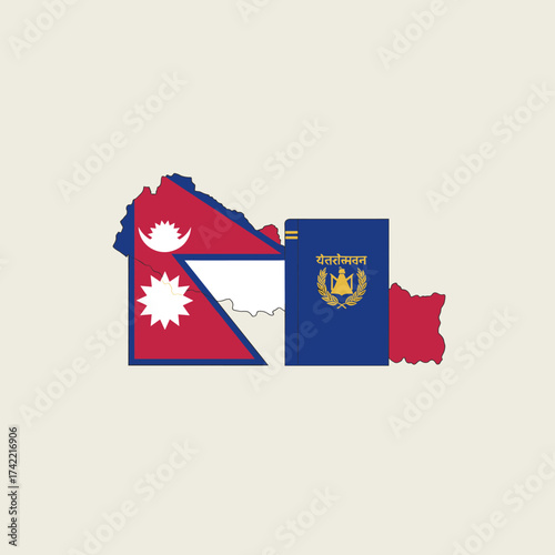 Nepal map with flag and passport. Travel and tourism concept.