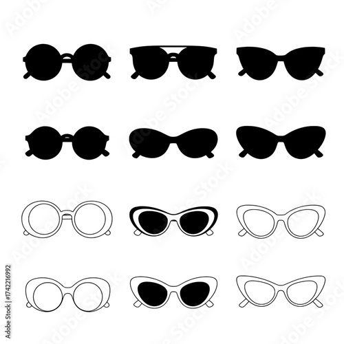 set of sunglasses, Collection of nine different styles of sunglasses vector vector , icon