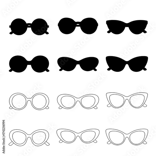 vector set of sunglasses, Collection of sunglasses in various styles and designs vector , icon