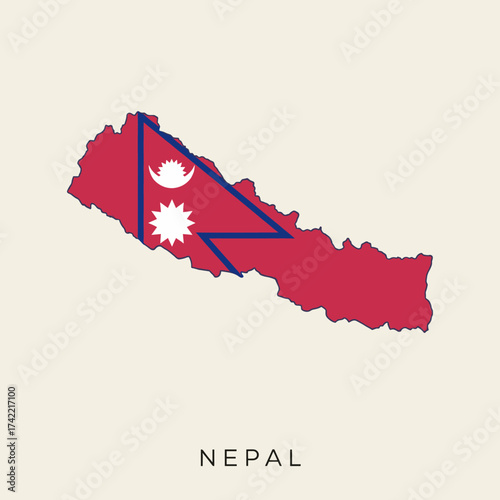 An illustration of the nepal map with the national flag.