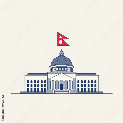 Nepal parliament building with flag on top. Government concept.