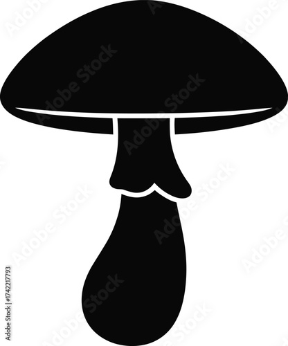 Simple black silhouette of a single mushroom with a rounded cap and stem