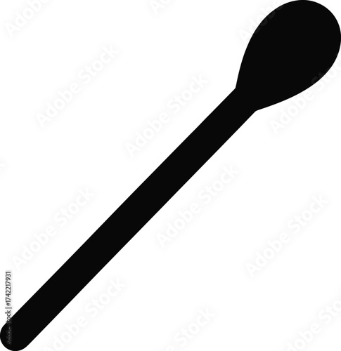 Simple black silhouette of a single spoon against a light gray background isolated object