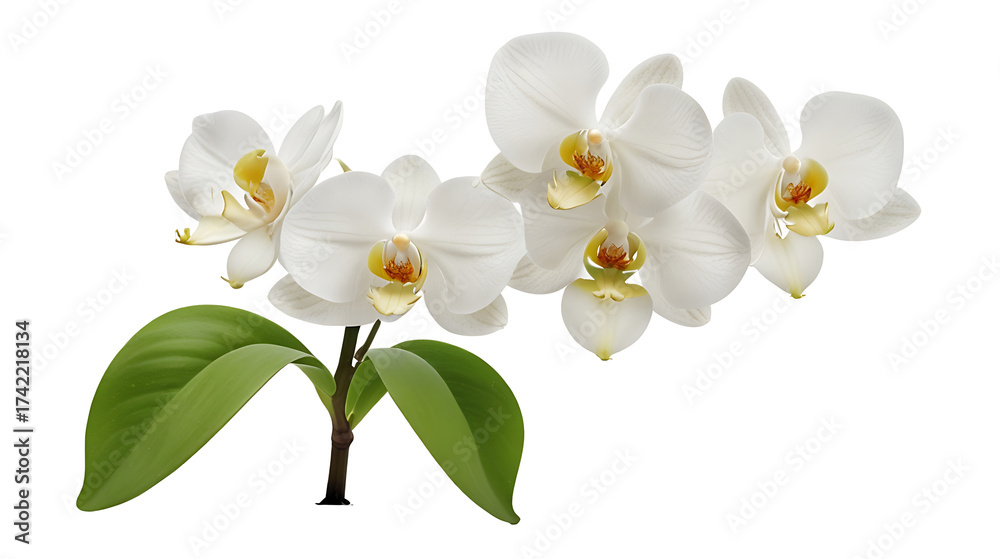 Obraz premium orchid flower in full bloom with green leaf isolated on transparent background