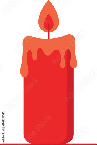 Red candle burning brightly with dripping wax and flame detail festive light source isolated on transparent background