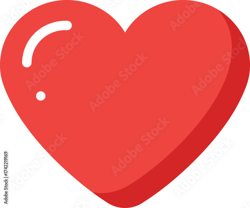 Vibrant red heart shape with glossy highlight symbolizing love and affection isolated on transparent background