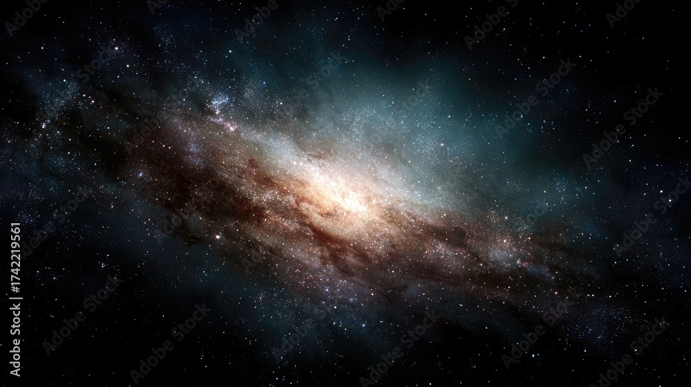 Fototapeta premium A celestial view of a galaxy with stars and cosmic dust showing deep space beauty and vibrant colors on white background