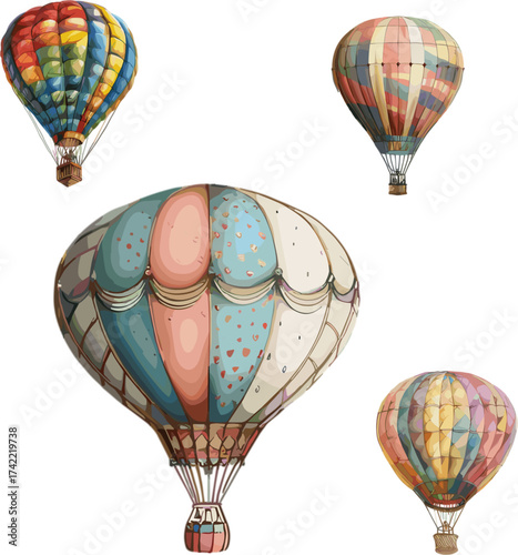 set of air balloon isolated on white, set of vehicle in color style