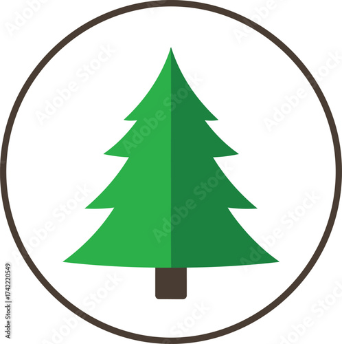 Simple green christmas tree icon in circle minimalist design for holiday seasons and nature themes isolated on transparent background