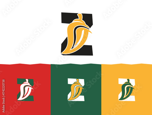 Chili Logo Design, Hot and spicy chili pepper logo, icons and emblems -Z letter spice logo