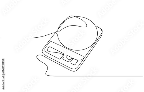 Continuous one line drawing of Digital weigh scale vector illustration isolated on transparent background. Editable outline