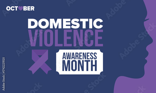 Domestic Violence Awareness Month in October. Celebrate annual in United States. Awareness purple ribbon. Day of Unity. Prevention campaign. Stop women abuse. Poster, banner and background. Vector