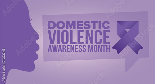 Domestic Violence Awareness Month in October. Celebrate annual in United States. Awareness purple ribbon. Day of Unity. Prevention campaign. Stop women abuse. Poster, banner and background. Vector