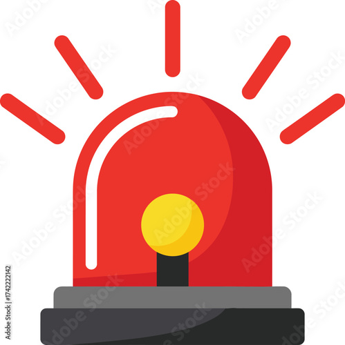Red flashing warning light icon signaling danger and alertness for emergency situations isolated on transparent background