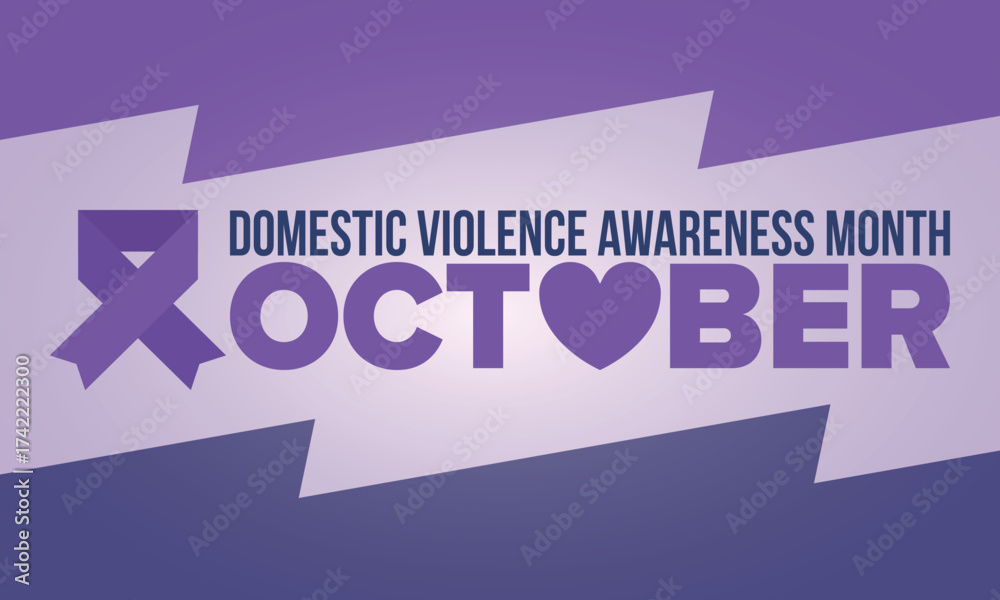 Fototapeta premium Domestic Violence Awareness Month in October. Celebrate annual in United States. Awareness purple ribbon. Day of Unity. Prevention campaign. Stop women abuse. Poster, banner and background. Vector