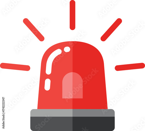 Flat red emergency beacon light flashing signals alert warning danger emergency services security isolated on transparent background