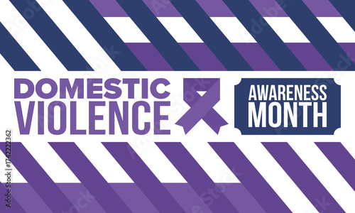 Domestic Violence Awareness Month in October. Celebrate annual in United States. Awareness purple ribbon. Day of Unity. Prevention campaign. Stop women abuse. Poster, banner and background. Vector
