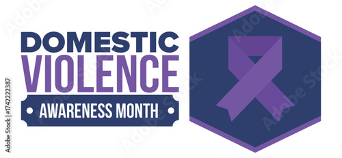 Domestic Violence Awareness Month in October. Celebrate annual in United States. Awareness purple ribbon. Day of Unity. Prevention campaign. Stop women abuse. Poster, banner and background. Vector