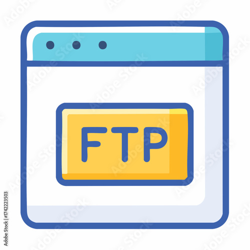 Illustration of FTP protocol on a computer screen representing file transfer and remote access for web development and data management