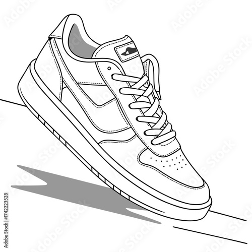 Vector art of detailed line art illustration of a stylish sneaker, ideal for fashion design, product mockups, and creative projects