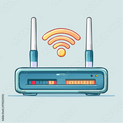 Modern Wireless Wi Fi Router with Antennas and Signal Icon for Home and Office Connectivity