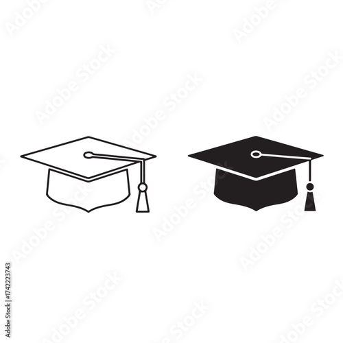 Graduation cap icon. line and glyph version, student hat outline and filled vector sign. Academic cap linear and full pictogram.