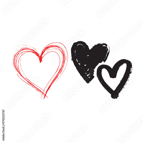 Heart doodles set. Hand drawn hearts collection. Romance and love illustrations.